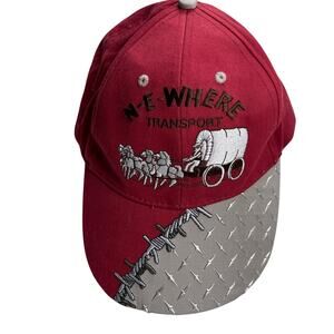 N-E-Where Transport Hat Red Gray Silver Horse Buggy Embroidered Hook & Loop